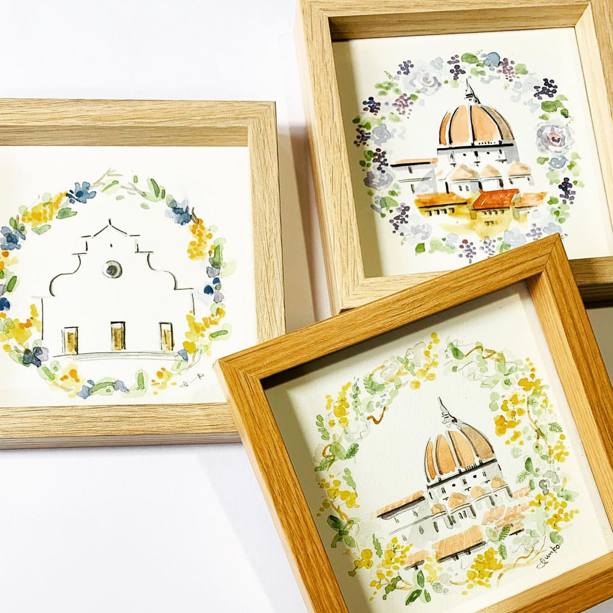 watercolors-florence-souvenirs Three handpainted watercolors of Florence