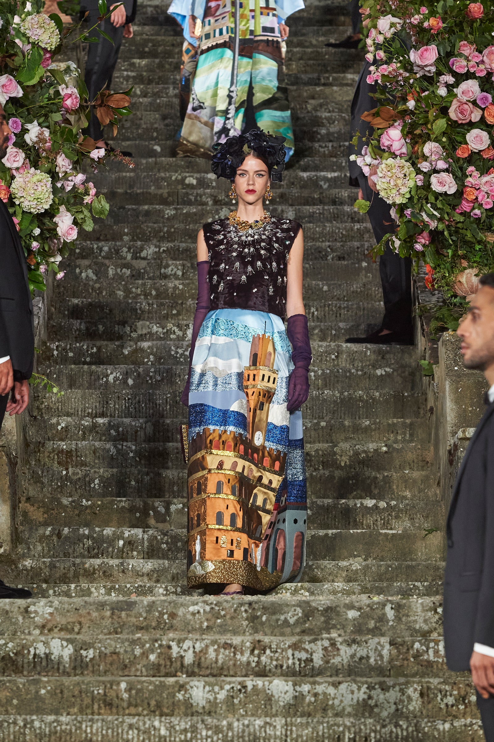 A model during Dolce and Gabbana show in Florence