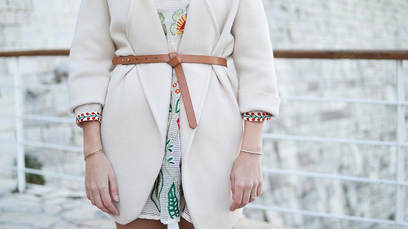 A woman in Florence wears a pretty cardigan in winter