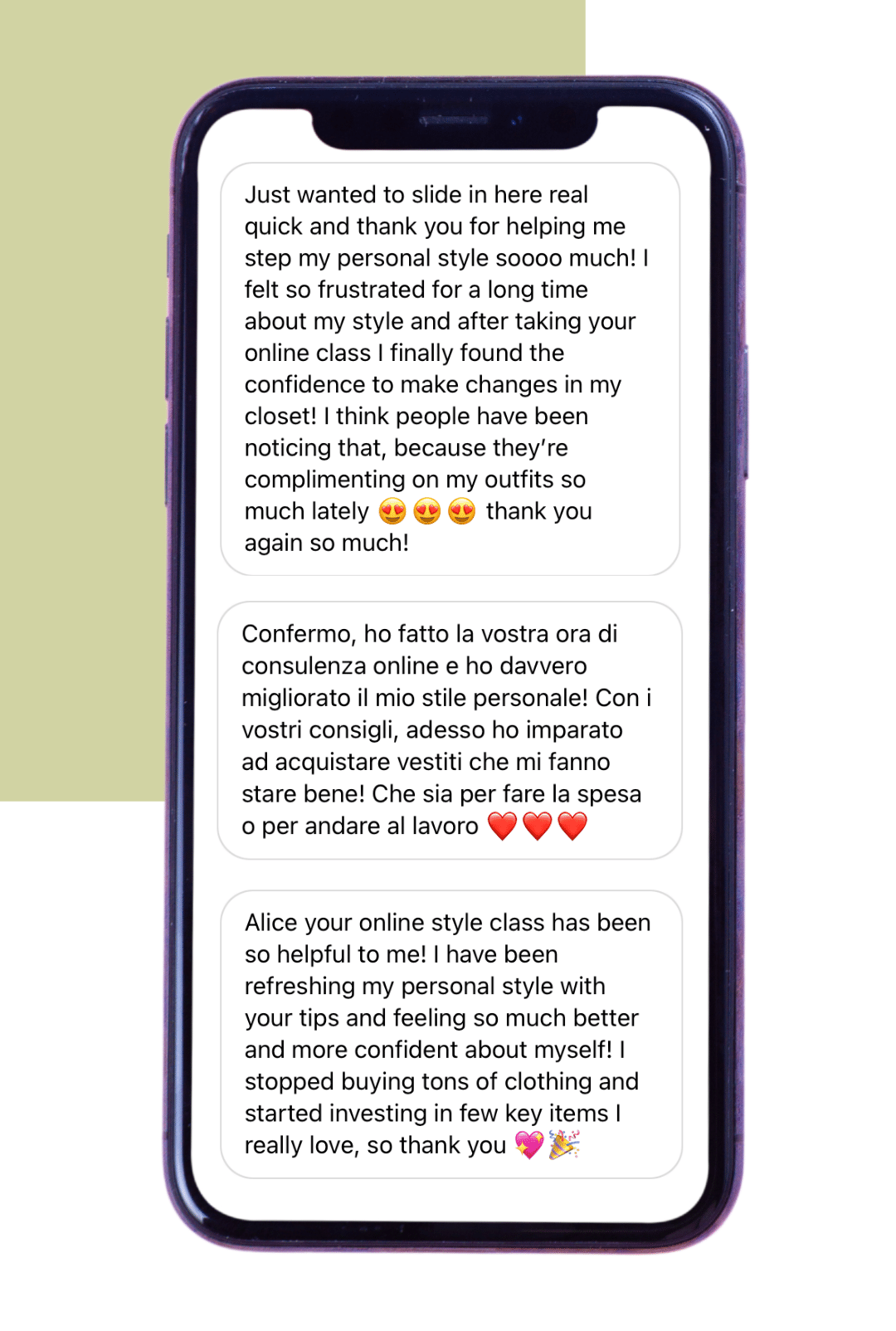 review-virtual-class Screenshots of customers' reviews on FFT online image and styling consulting
