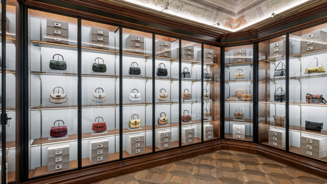 Bags at the Gucci museum at Palazzo Settimanni in Florence