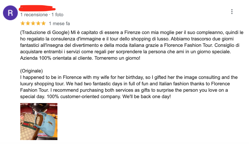 A Google review left by one of our lovely customers