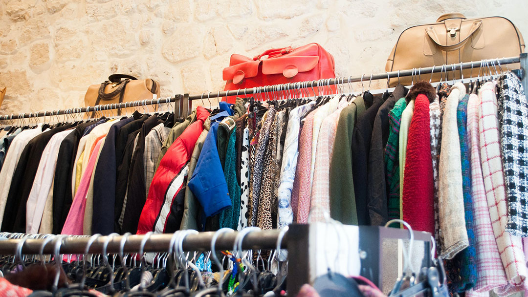 Vintage jackets and bags inside a store in Florence