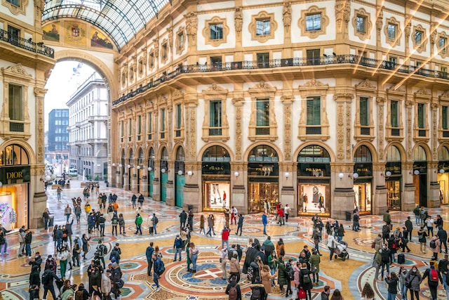 Luxury fashion stores at Galleria Vittorio Emanuele in Milan, Italy